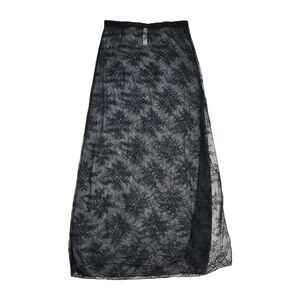 Auden Black Lace Half Slip Skirt Women M Sheer Floral Midi Stretch NWT